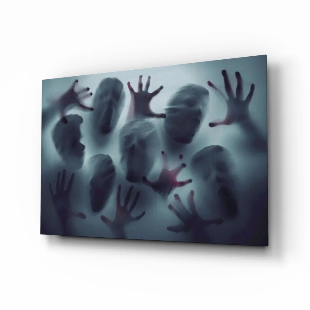 Ethereal blue ghostly hands canvas wall art print