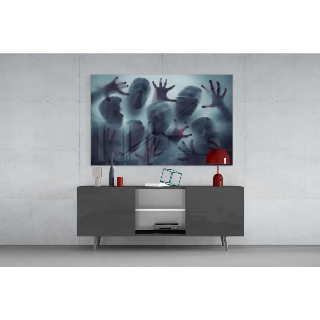 Ethereal hands abstract wall art canvas in moody blue gray