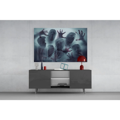 Ethereal hands abstract wall art canvas in moody blue gray