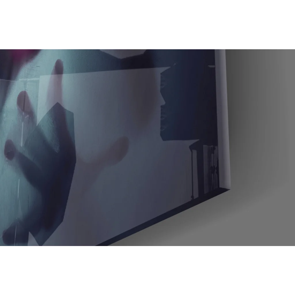 Ethereal hands and faces abstract blue wall art on sleek TV