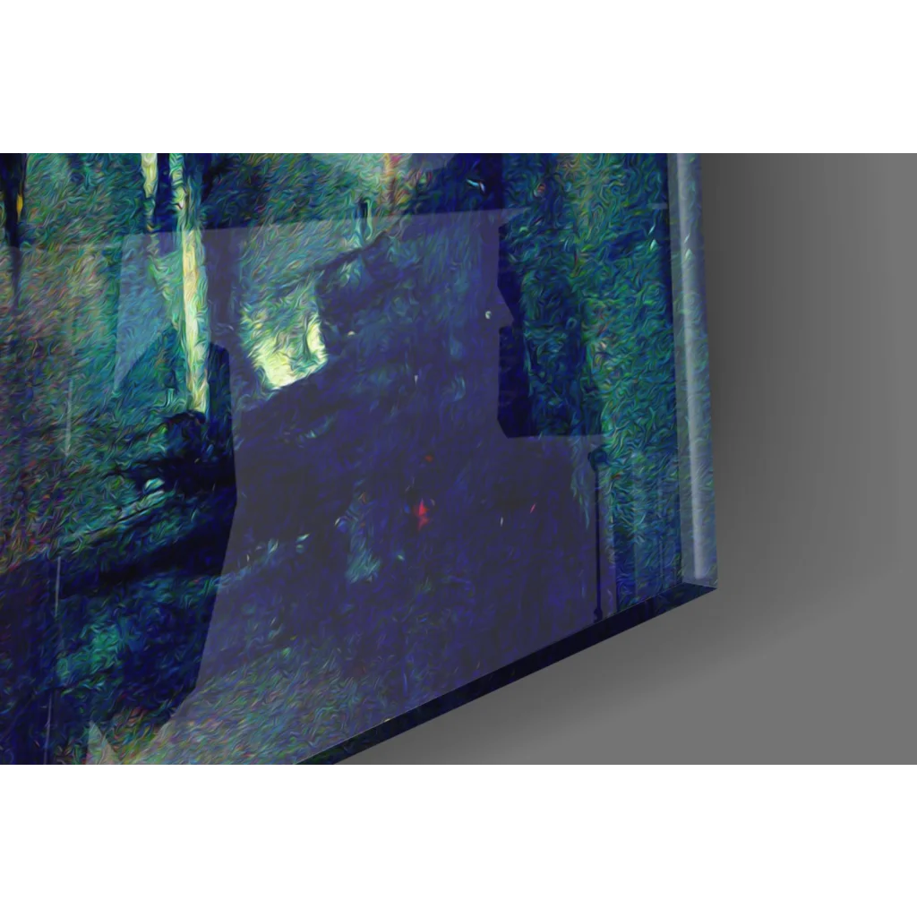 Framed abstract wall art in deep blues and greens with textured brushstrokes