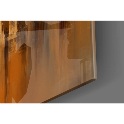 Warm abstract amber silhouette canvas wall art in sleek metallic frame