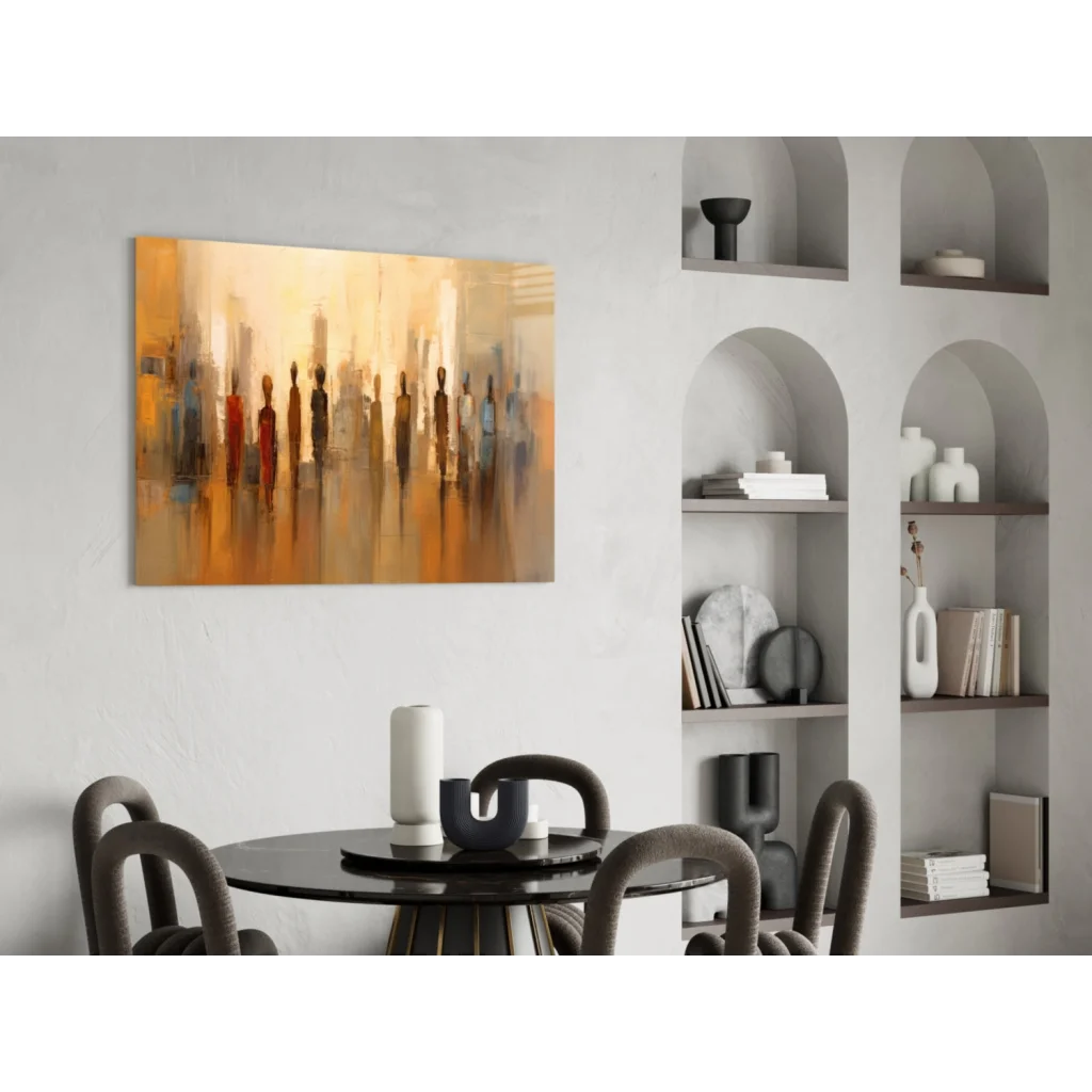 Abstract warm figures silhouette on reflective glass wall art
