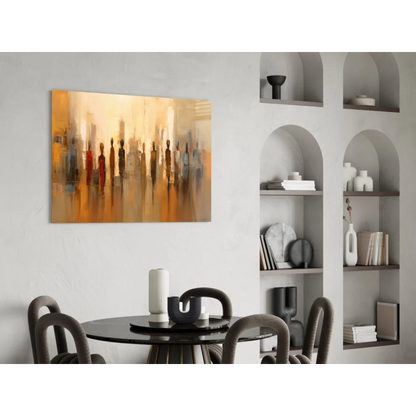 Abstract warm figures silhouette on reflective glass wall art