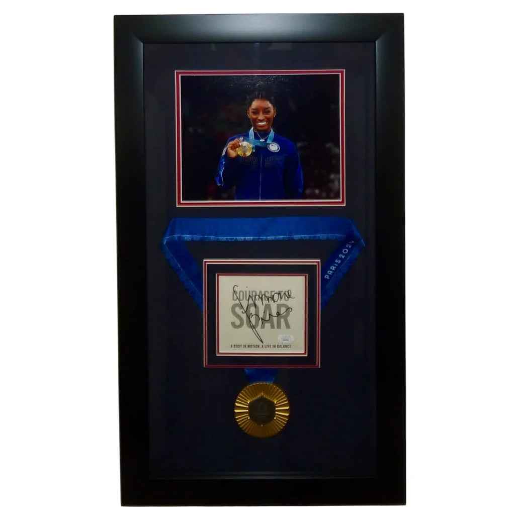 Simone Biles autograph deluxe framed with gold medal and photo