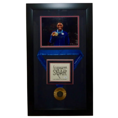 Simone Biles autograph deluxe framed with gold medal and photo
