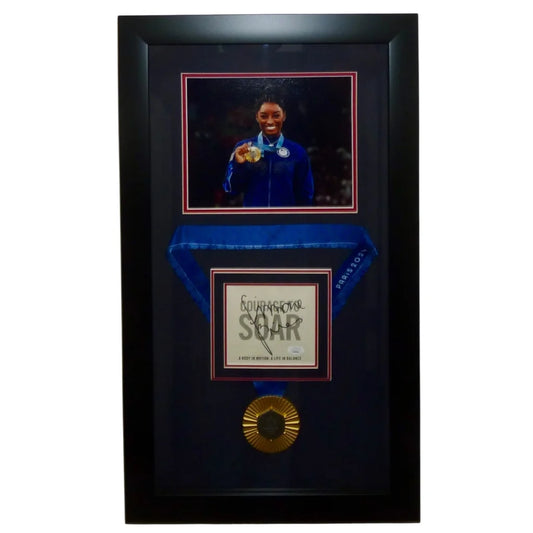 Simone Biles autograph deluxe framed with gold medal and photo