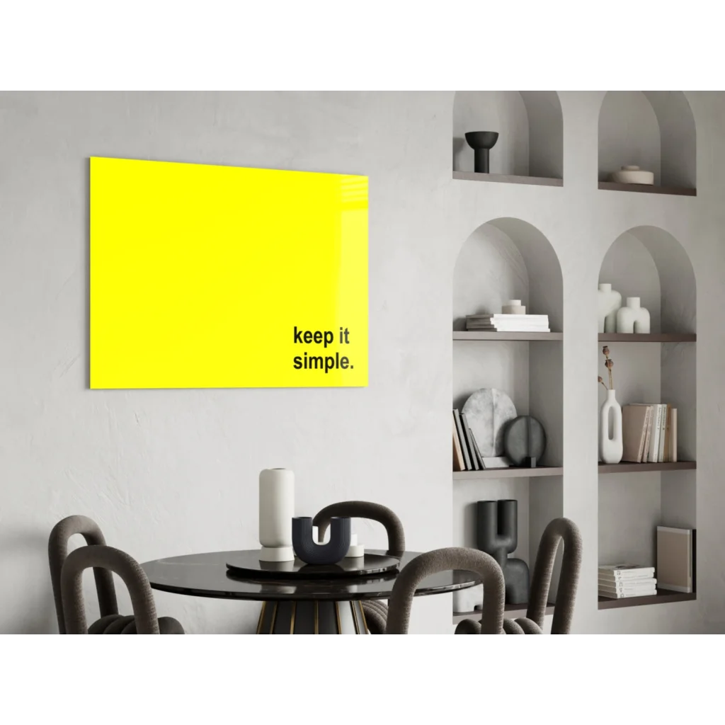 Bright yellow canvas wall art print with Keep It Simple text