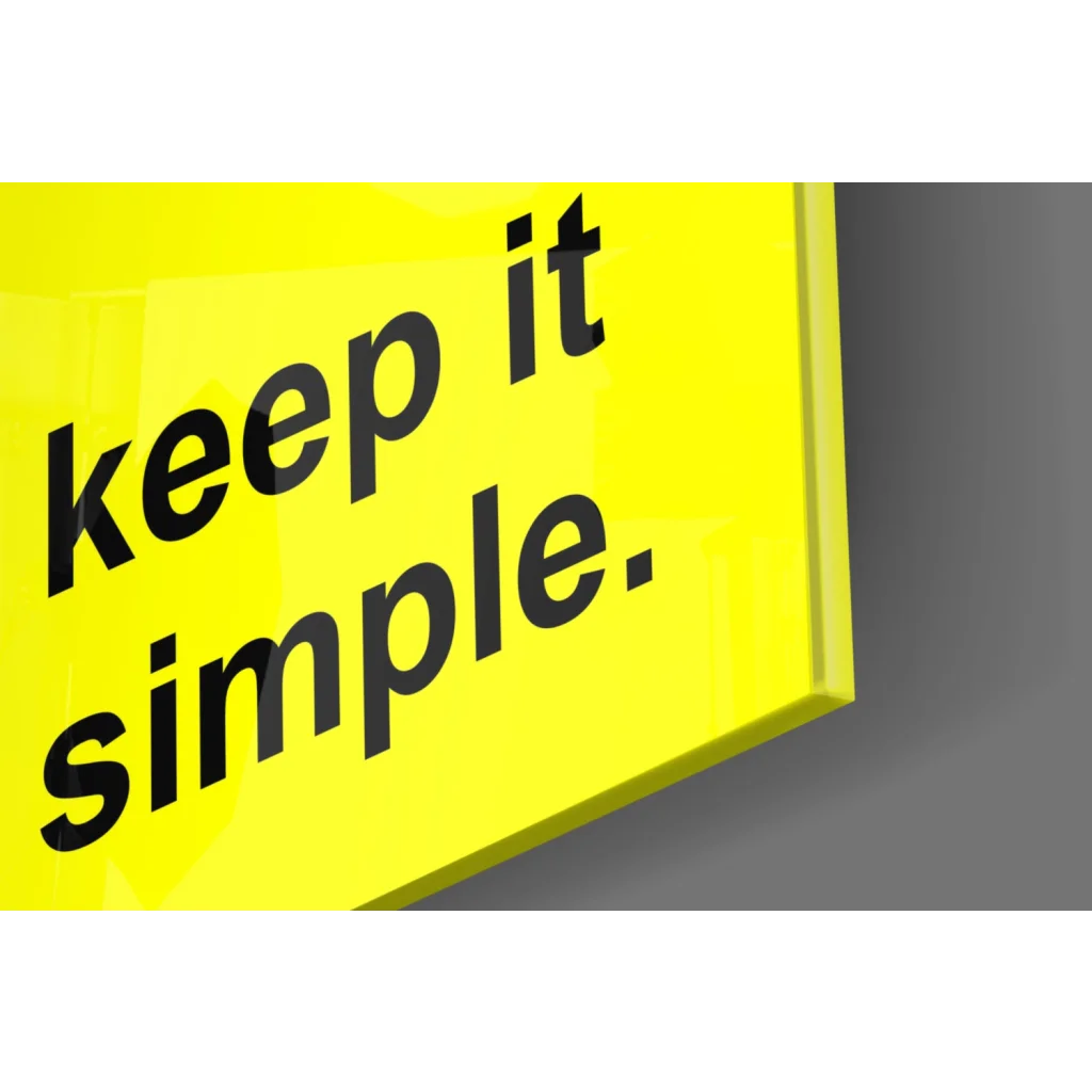 Bright yellow illuminated Keep It Simple sign wall art print