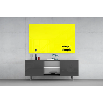 Bright yellow canvas wall art print with keep it simple text