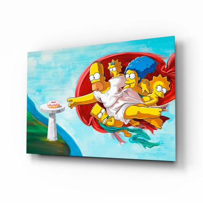 Vibrant Simpsons divine flying scene on glass wall art canvas