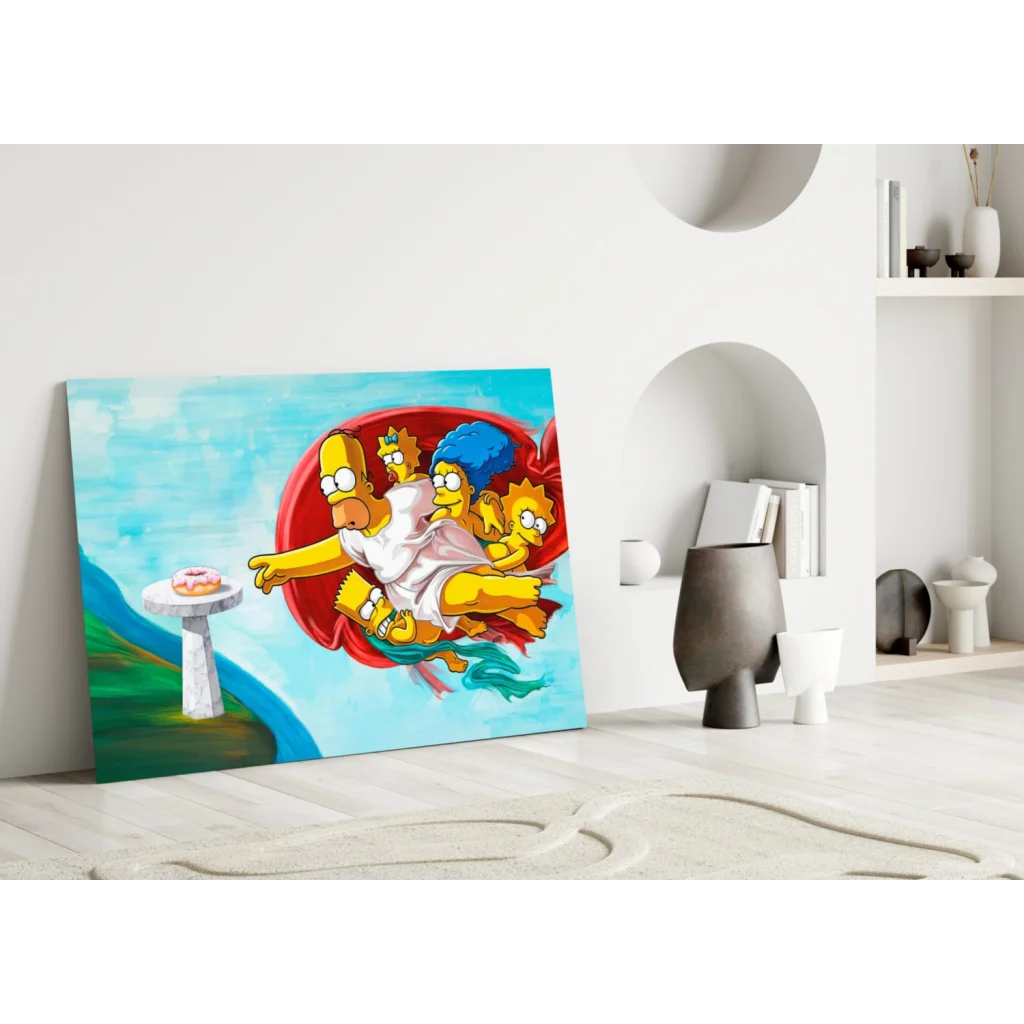 Simpsons Divine Donut glass wall art canvas print with vibrant family scene