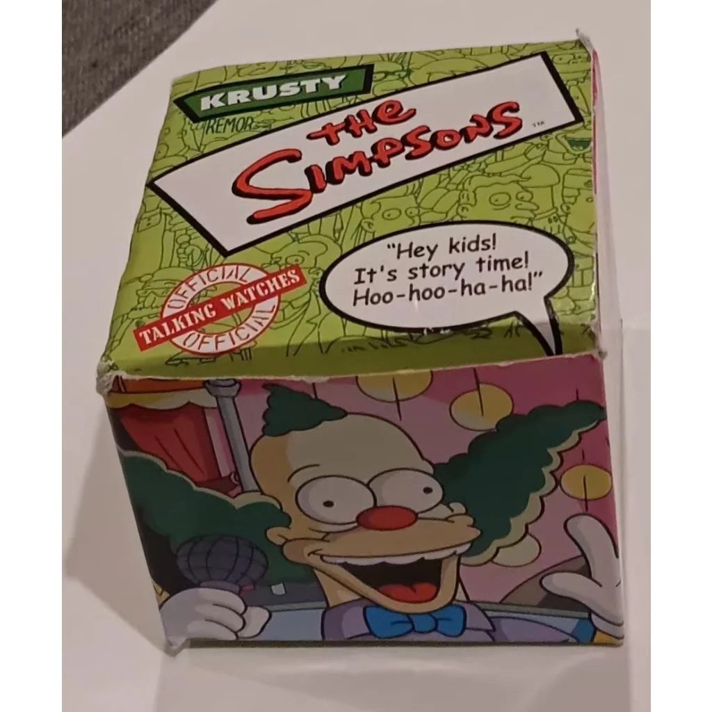 Green Krusty the Clown Simpsons talking watch box from 2002