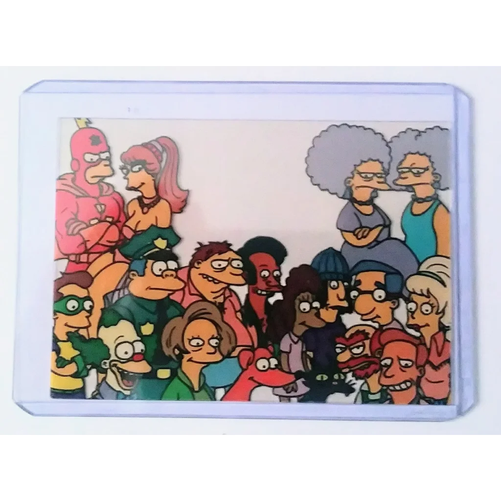 Vintage 1993 Skybox Simpsons trading card fridge magnet with colorful cartoon poses