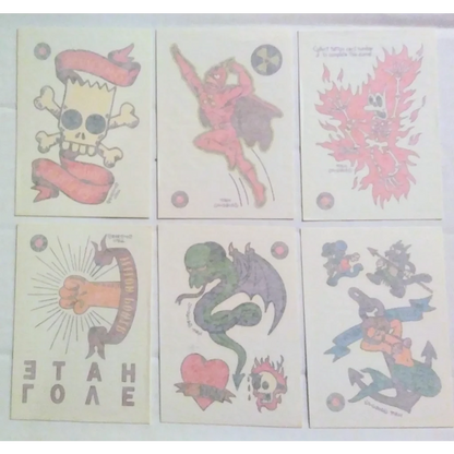 6-pack Simpsons trading card temporary tattoos from 1993 Skybox set