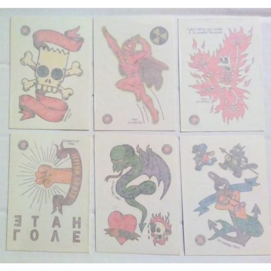 6-pack Simpsons trading card temporary tattoos from 1993 Skybox set