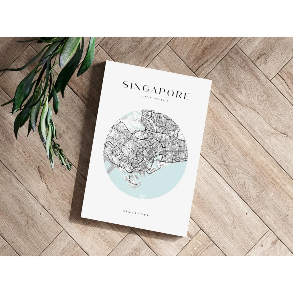 Minimalist Singapore map insigne aluminum print in circular design