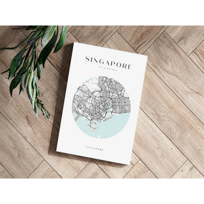 Minimalist Singapore map insigne aluminum print in circular design