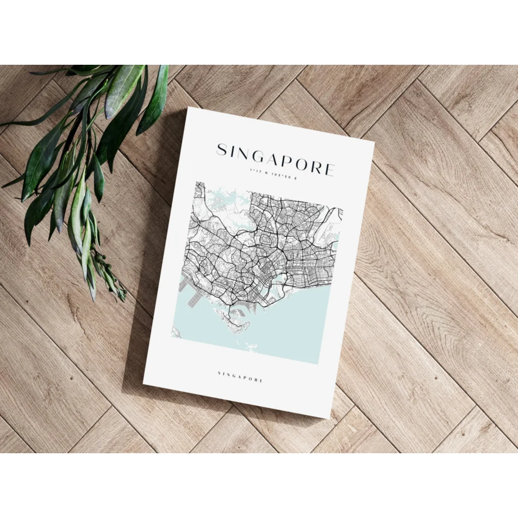 Singapore City Map Insigne Aluminum Prints | Modern Wall Art Decor | vintageantiquesgifts.com