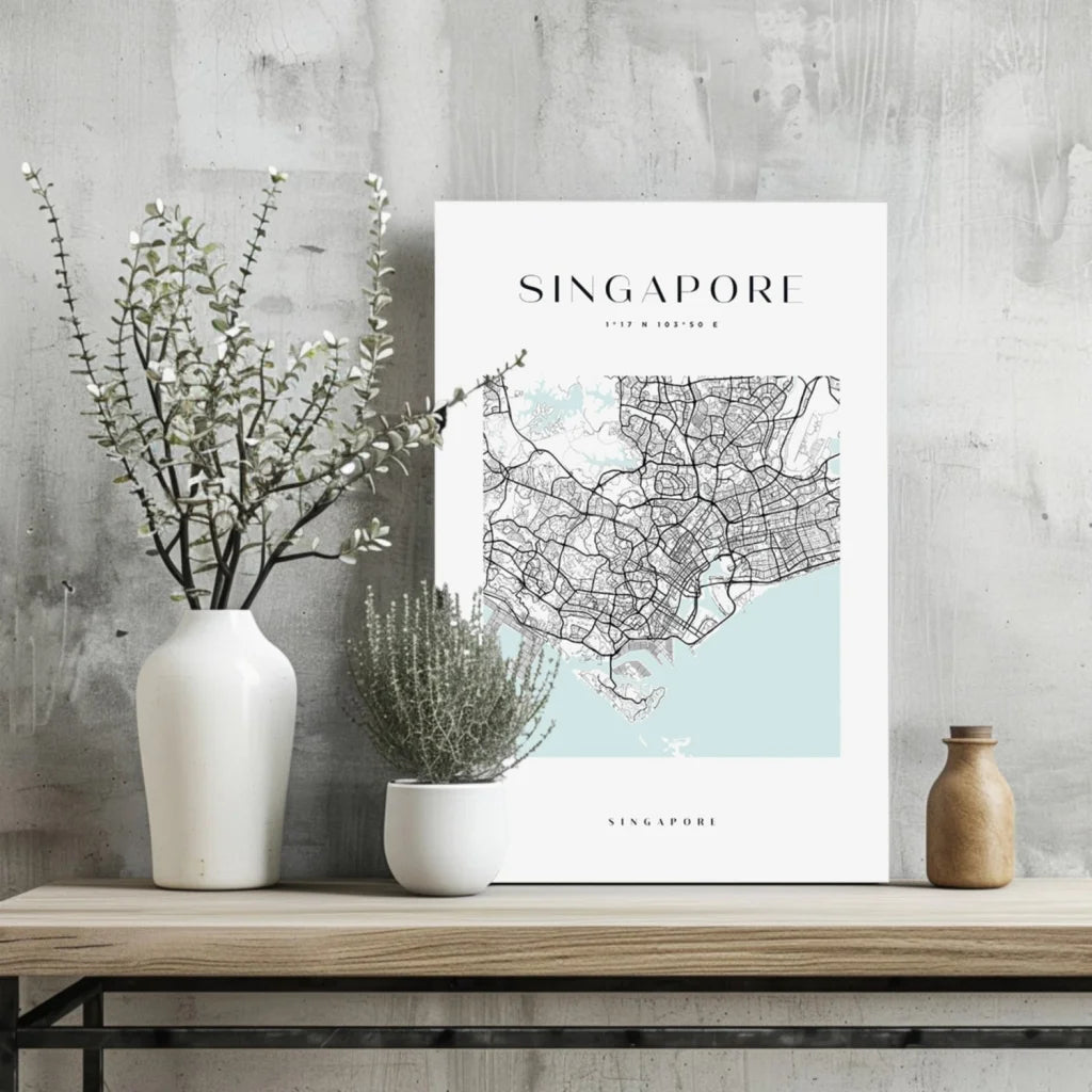 Singapore City Map Insigne Aluminum Prints | Glass Wall Art Print | vintageantiquesgifts.com