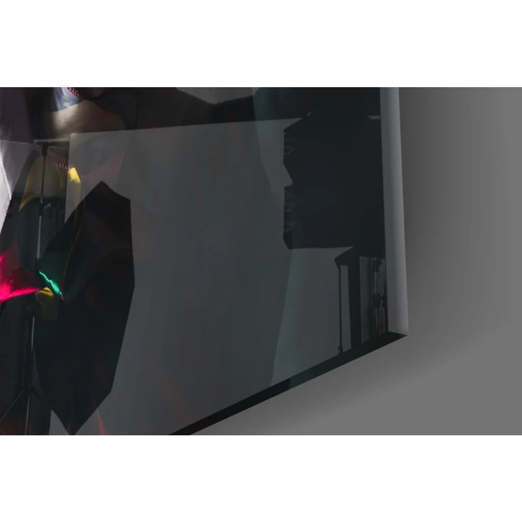 Black umbrella with colorful lights on sinister clown wall art