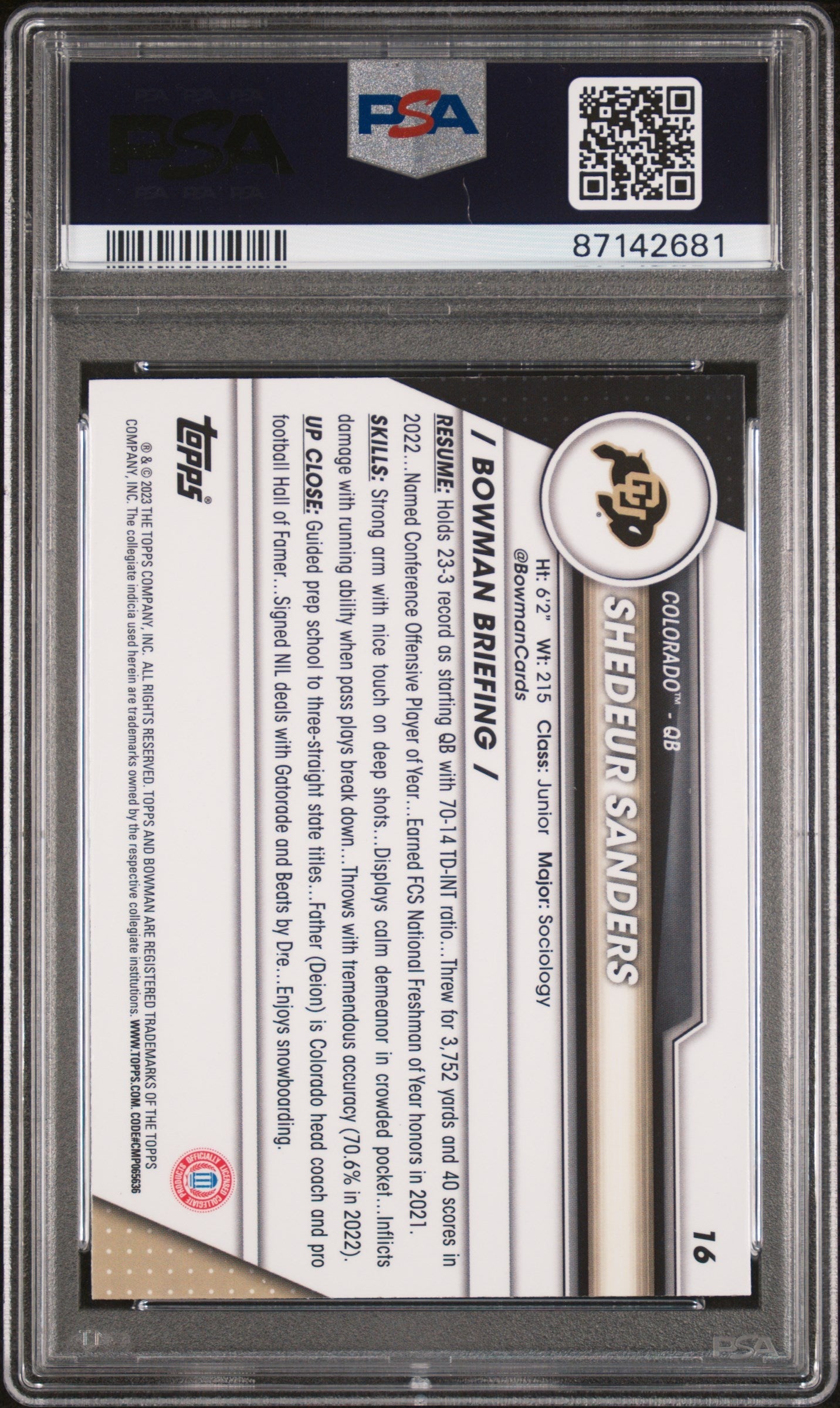 Graded 2023 Topps Bowman U Chrome Shedeur Sanders Purple Shimmer Colorado Rookie RC Football Card PSA 10 Gem Mint