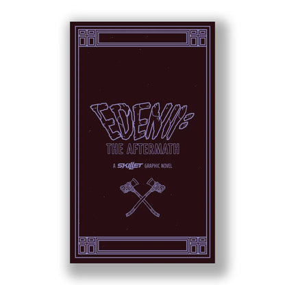 Dark maroon graphic novel cover with purple outlined text and crossed axes for skillet eden ii deluxe edition five years