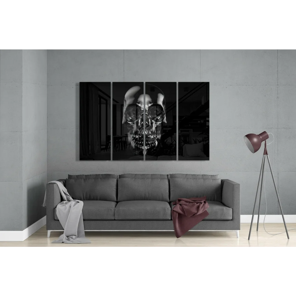 Stunning Reflective Skull Glass Wall Art Canvas Panels | Modern Wall Art Decor | vintageantiquesgifts.com