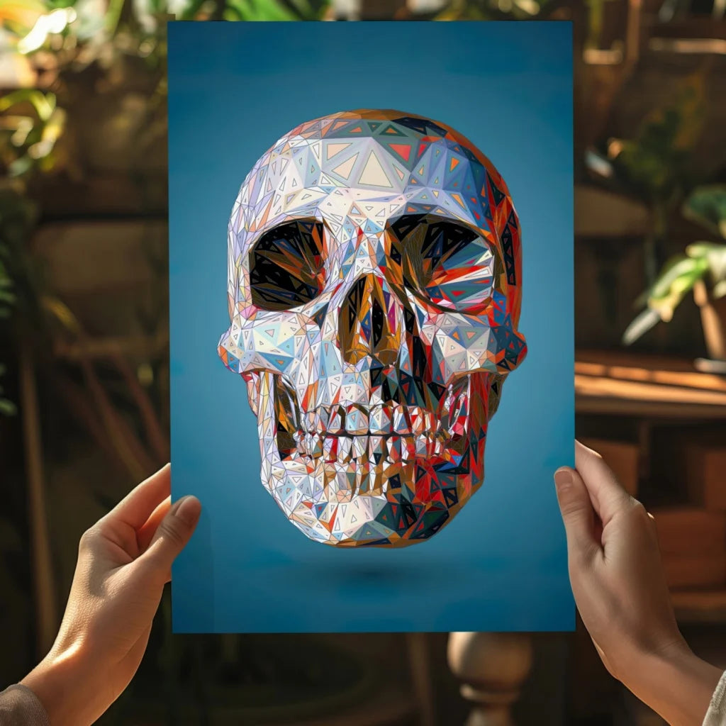 Vibrant geometric skull insigne aluminum print in vivid colors