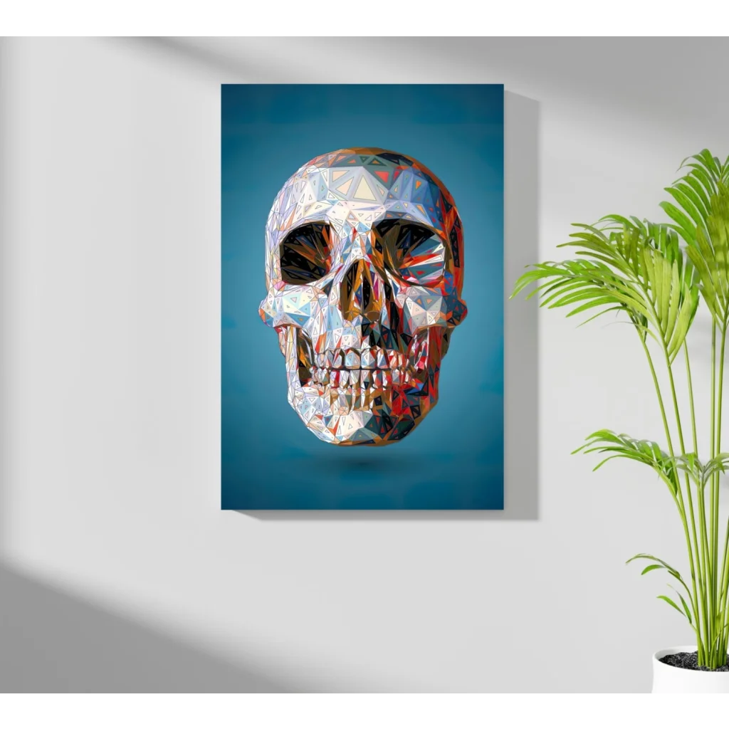 Vibrant geometric skull insigne aluminum print in vivid colors