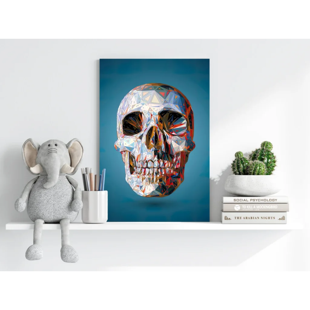 Vibrant geometric skull insigne aluminum print in vivid colors