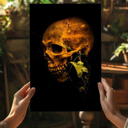Golden skull with ivy vines on insigne aluminum print