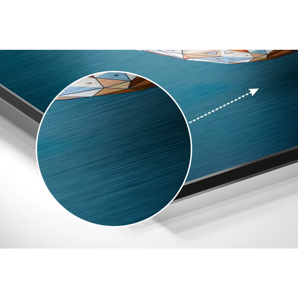 glass wall art Stunning brushed aluminium dibond art with teal geometric screen