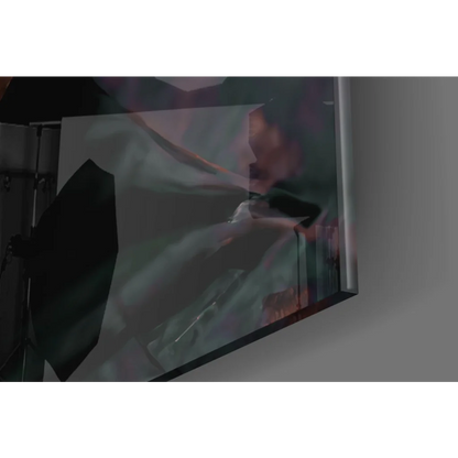 Sleek glass wall art print of modern flat-screen TV with silver frame