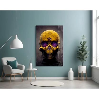 Cosmic Golden Skull Glass Wall Art With Galaxy Eyes | Contemporary Home Wall Art | vintageantiquesgifts.com