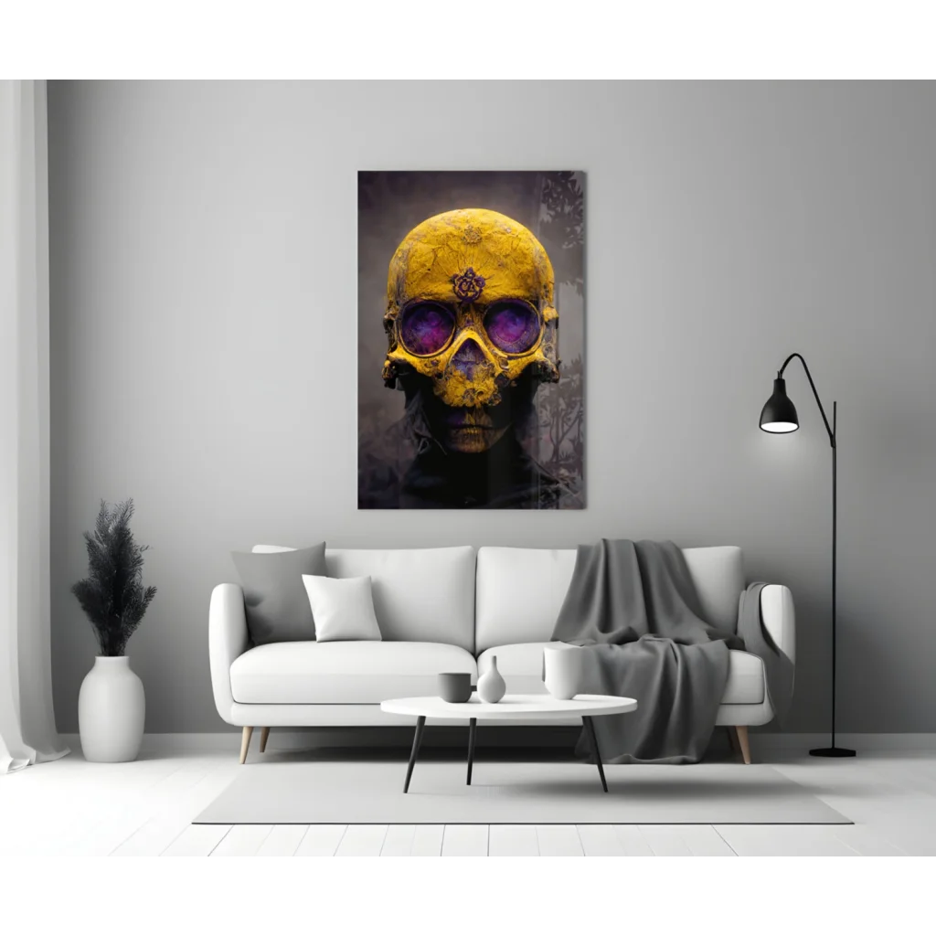 Cosmic Golden Skull Glass Wall Art With Galaxy Eyes | Modern Wall Art Decor | vintageantiquesgifts.com