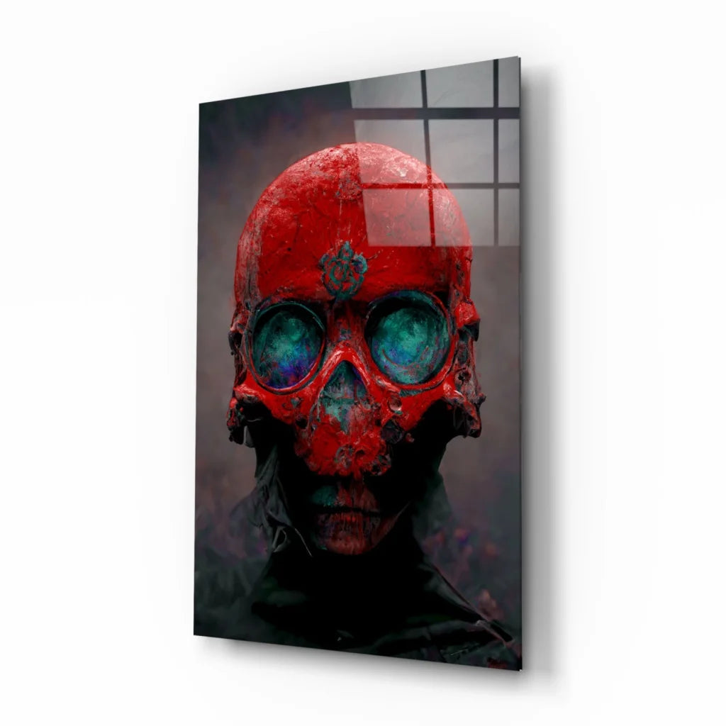 Glowing Skull Glass Wall Art with Fiery Red Texture | Insigneart USA | vintageantiquesgifts.com