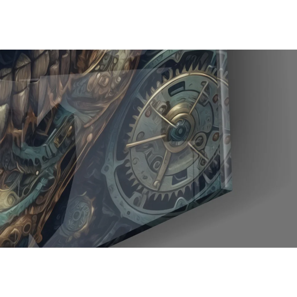 Steampunk Skull Gears canvas wall art print with brass teal gears