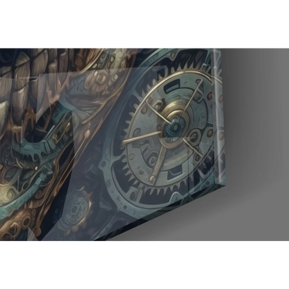 Steampunk Skull Gears canvas wall art print with brass teal gears