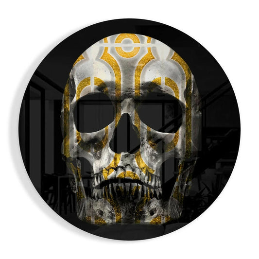 Geometric Skull Tempered Glass Art with Gold Patterns | Insigneart USA | vintageantiquesgifts.com