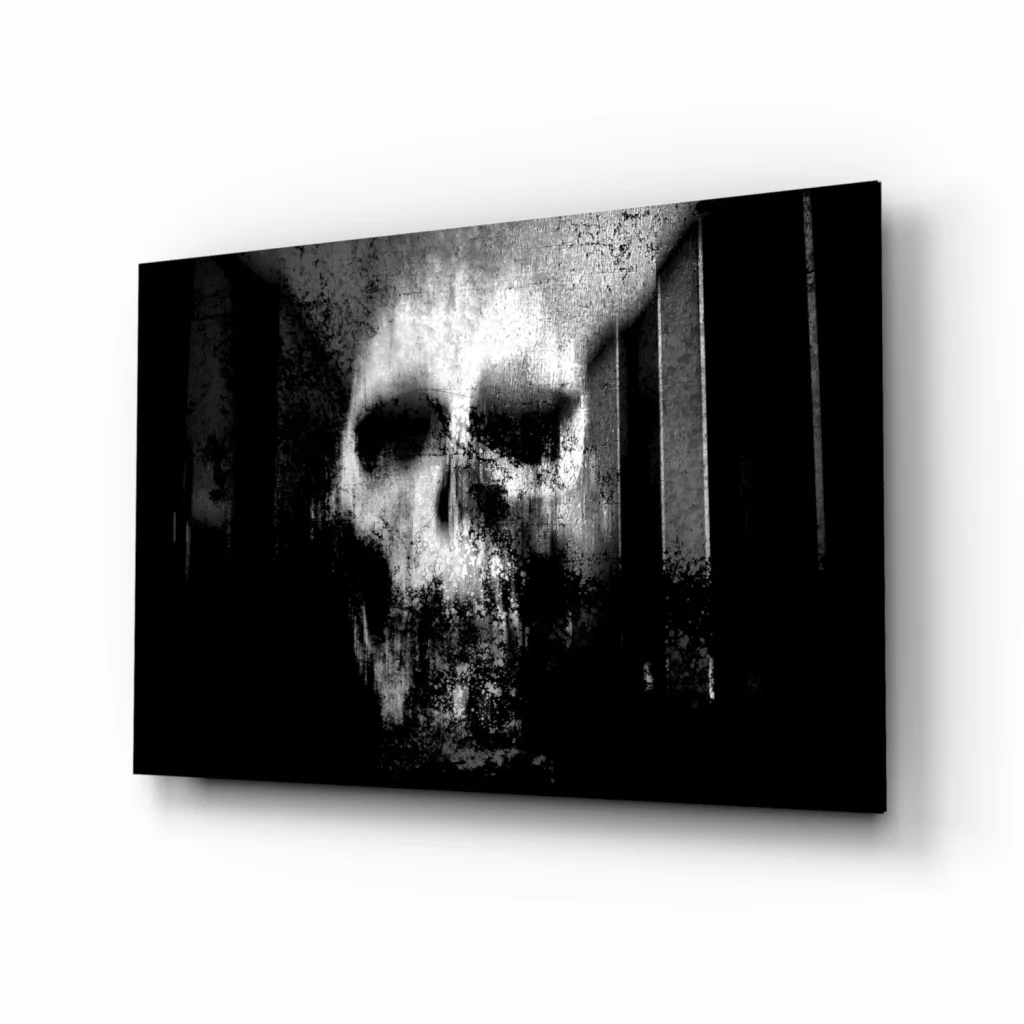 Gritty distressed skull black and white canvas wall art print