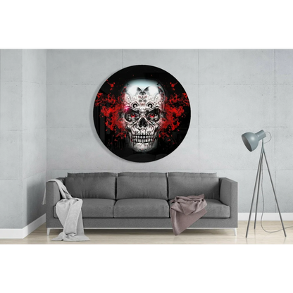 Skull Gears Tempered Glass Art with Size Comparison Guide | Glass Wall Art Print | vintageantiquesgifts.com