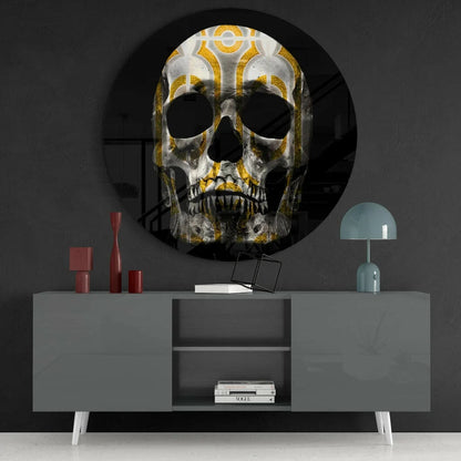 Geometric Skull Tempered Glass Art with Gold Patterns | Contemporary Home Wall Art | vintageantiquesgifts.com
