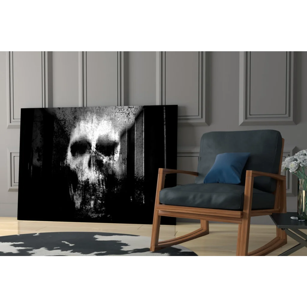 Gritty distressed skull black and white wall art canvas print
