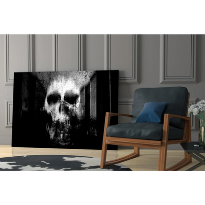 Gritty distressed skull black and white wall art canvas print
