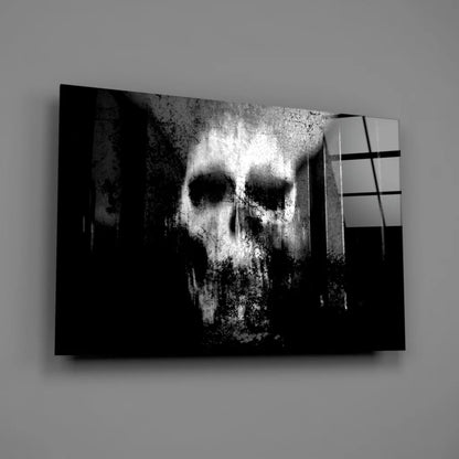 Gritty black and white distressed skull wall art canvas print