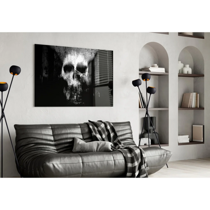 Gritty distressed skull canvas wall art in black and white print