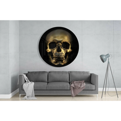 Stunning Golden Skull Tempered Glass Art With Metallic Finish | Glass Wall Art Print | vintageantiquesgifts.com