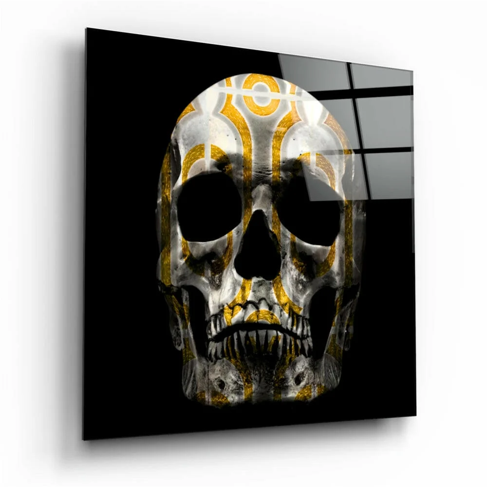 Geometric Skull Glass Wall Art with Gold and Silver Accents | Insigneart USA | vintageantiquesgifts.com