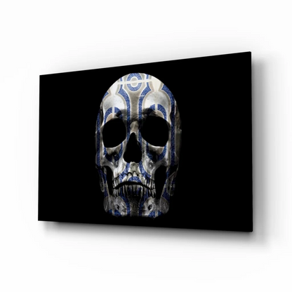 Geometric Skull Canvas Wall Art with Blue Tilework Design | Insigneart USA | vintageantiquesgifts.com